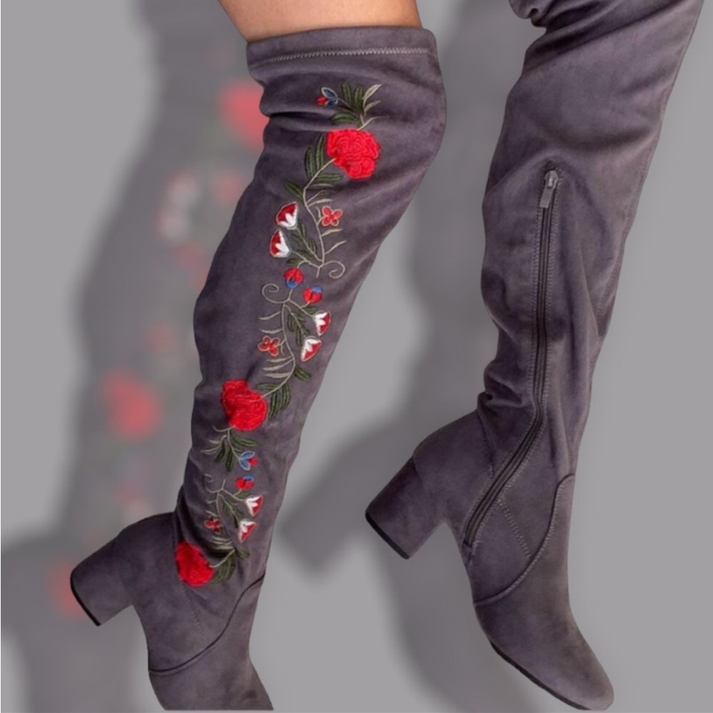 🆕Embroidered Vegan Suede Over-the-Knee Boot